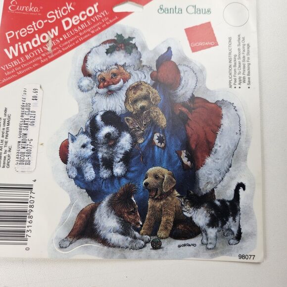 Vtg Christmas Santa Puppy Fall Thanksgiving Autumn Clings Window USA Lot Of 2 - Picture 6 of 7